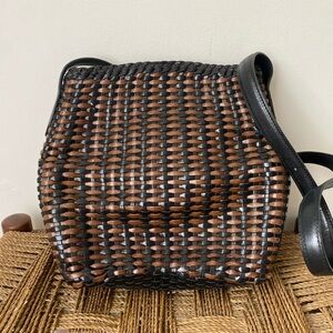 De Vecchi Hamilton Hodge Bag Woven Leather Brown and Black Vintage Made in Italy